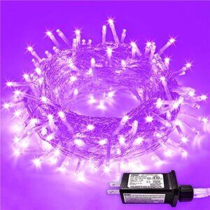 66ft 200 LED Purple Christmas Lights w/ Clear Wire - 8 Modes, Indoor/Outdoor